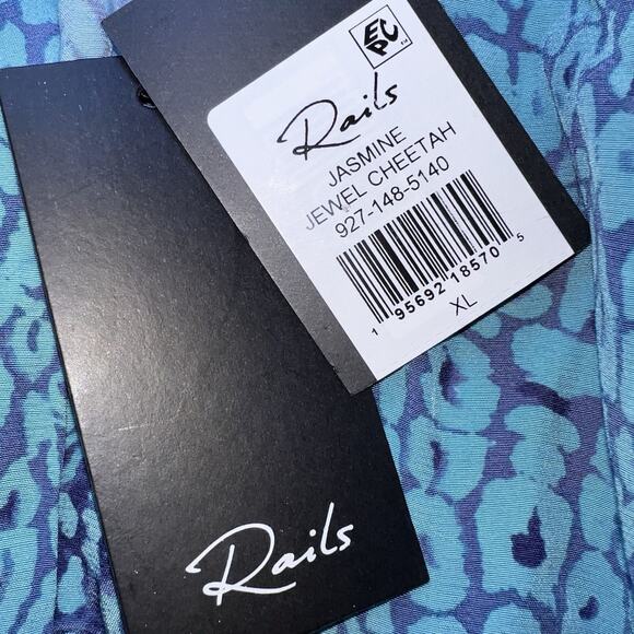 Rails Dress Size XL Blue Jasmine Jewel Cheetah Print Tiered Smocked Waist NWT - Picture 5 of 16